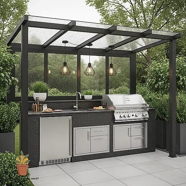 23 Creative Dapur Outdoor Ideas You Haven't Seen Before 7 Black Steel Frame with Glass Panel Walls