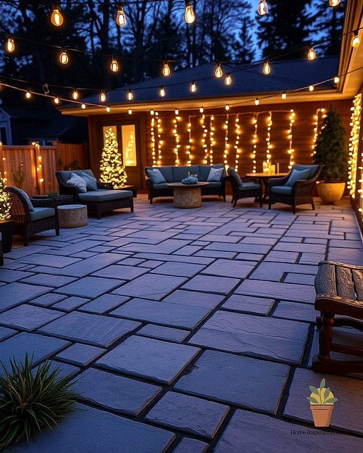 Bluestone Paired with String Lighting