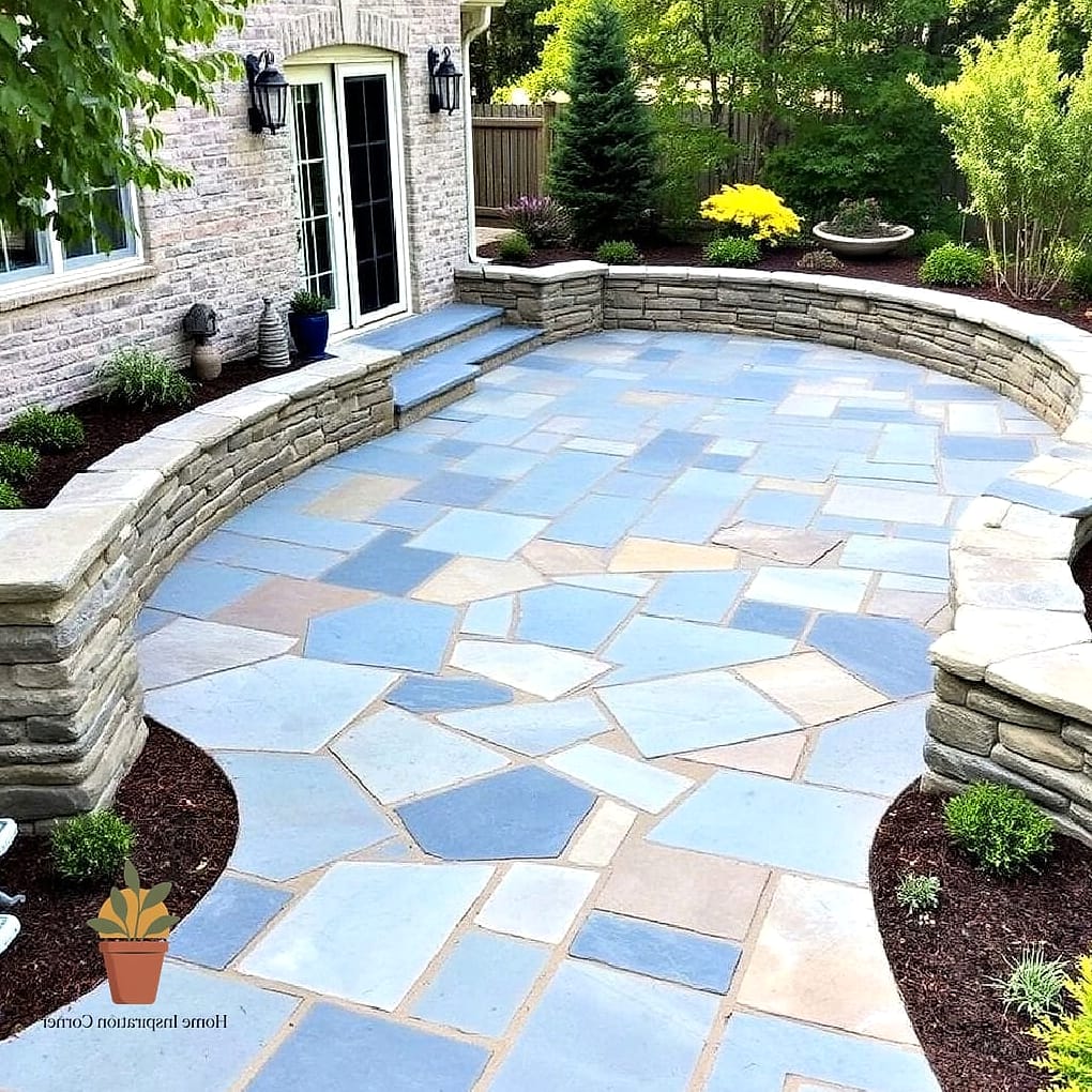 Bluestone Patio with a Stacked Stone Retaining Wall