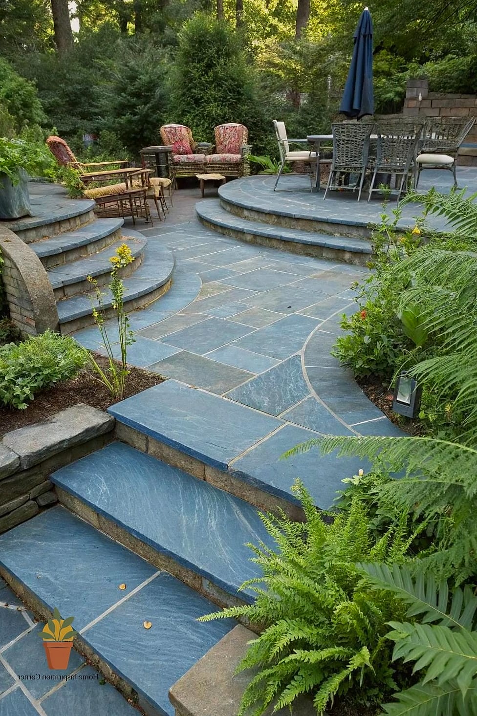 Bluestone Steps Leading to a Sunken Patio