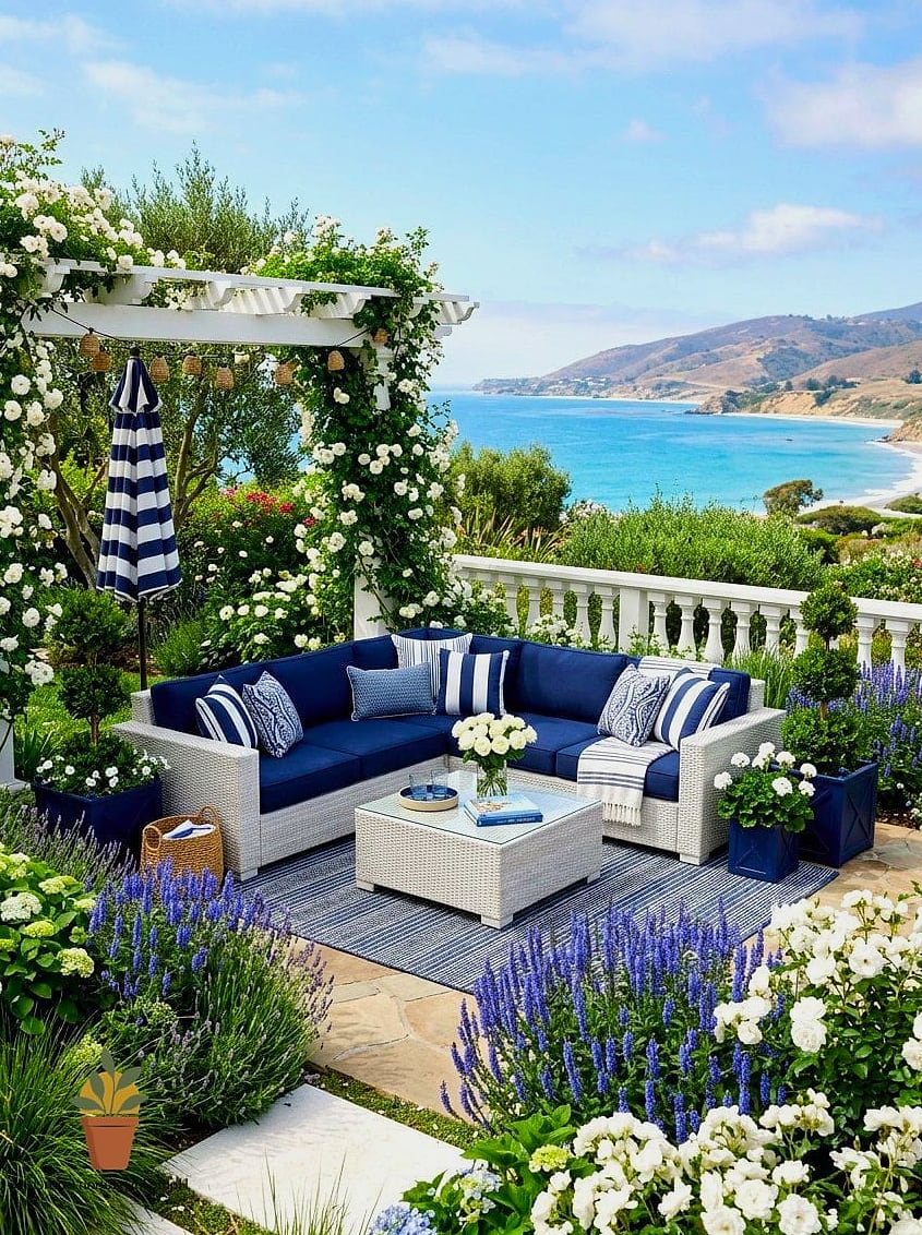 Blue and White Striped Umbrella