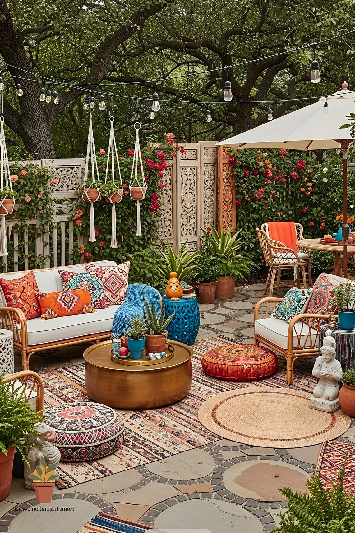 Boho Patio with Layered Rugs and Textiles