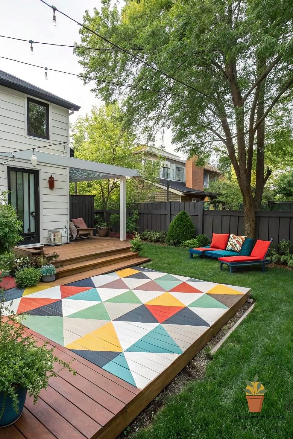 18 Deck Decor Designs That Maximize Style and Function 9 Bold Painted Deck Boards