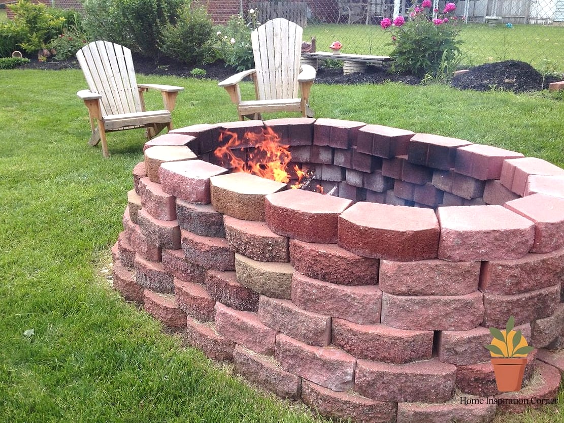 Brick Firepit with a Herringbone Surround