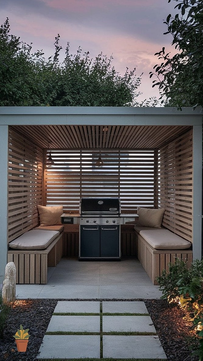 Built-In Bench Seating Around the Grill Area