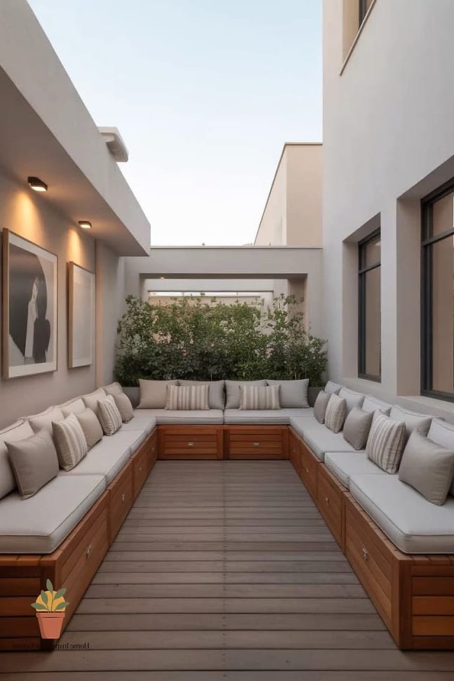 Built-In Bench Seating Along the Railing