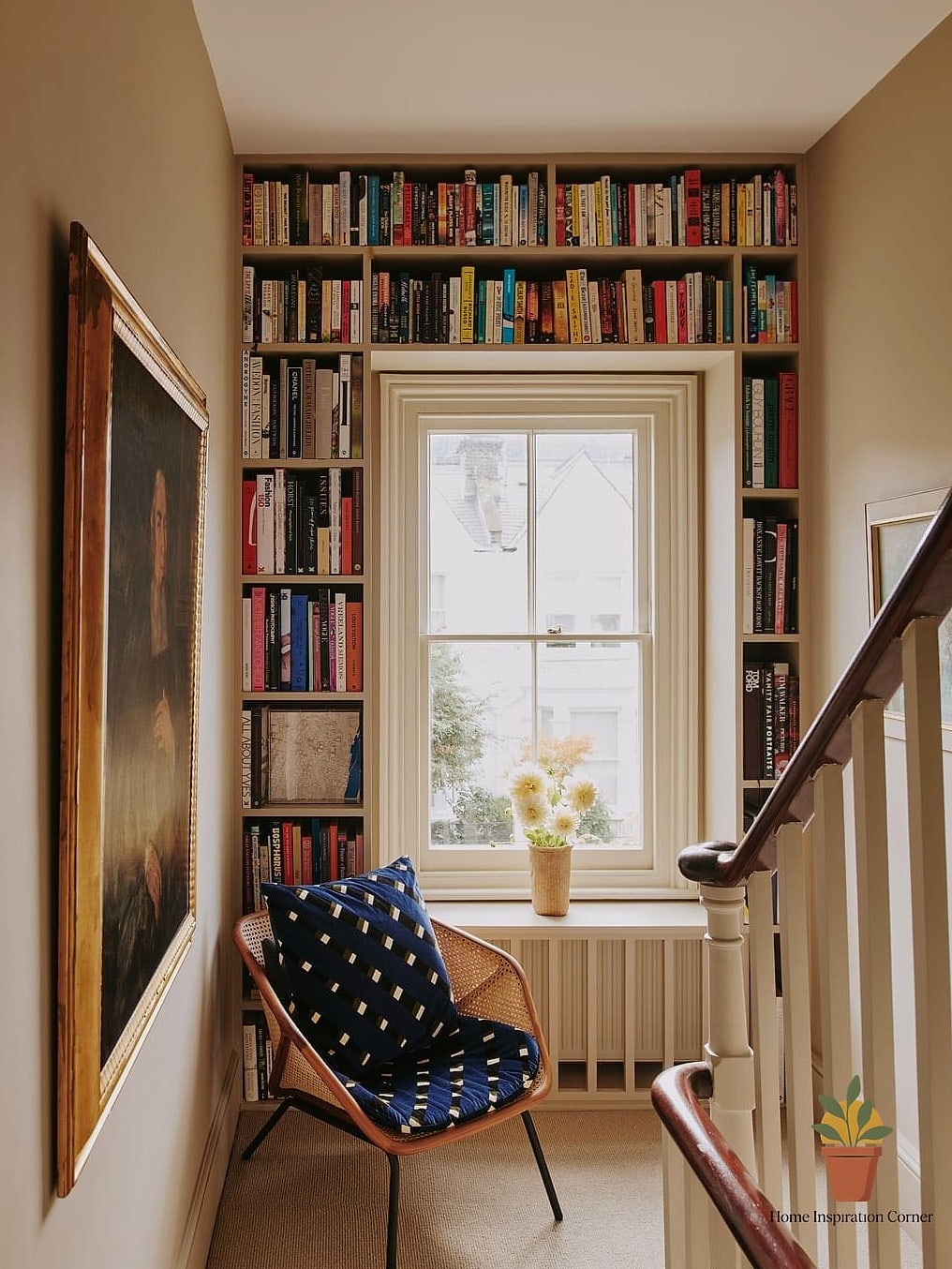 A Built-In Bookshelf Flanking the Fireplace