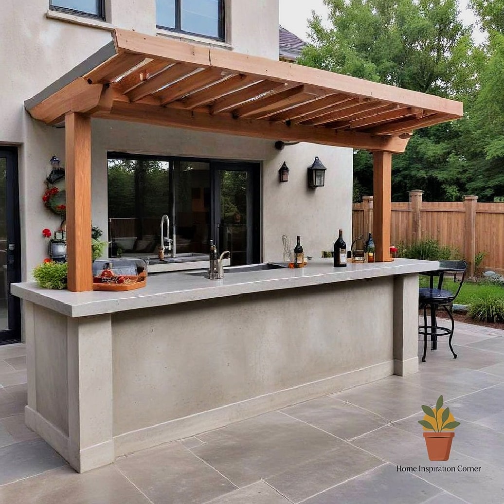 Built-In Concrete Bar with Bar Stools
