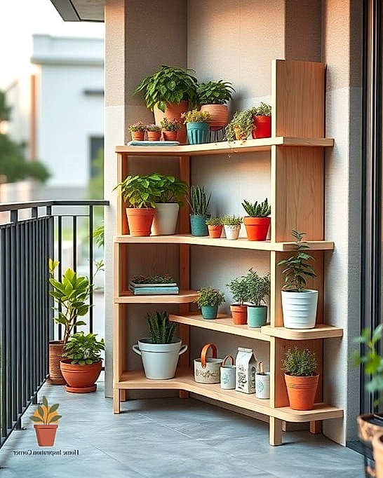 11 Creative Balcony Storage Ideas Ideas You Haven't Seen Before 9 Built-In Corner Shelving with Hidden Bins