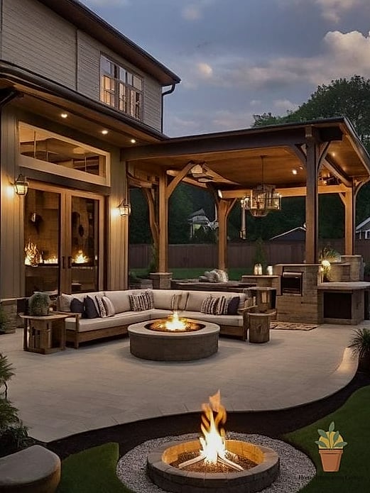 22 Backyard Inspiration Designs That Maximize Style and Function 3 A Built-In Fire Pit as the Social Anchor