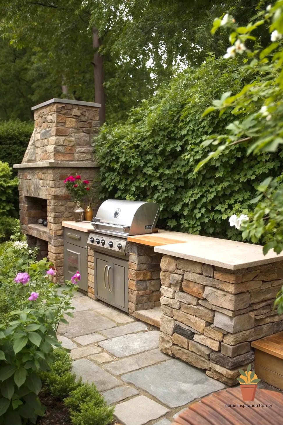Built-In Grill with Stone Surround