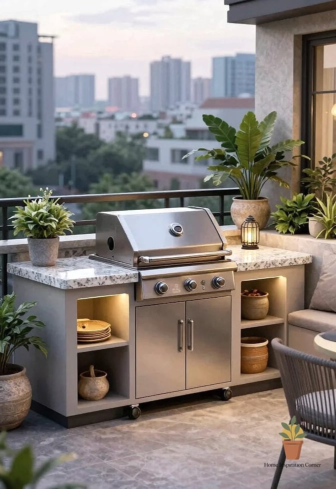 Built-In Storage Bench for Grill Accessories
