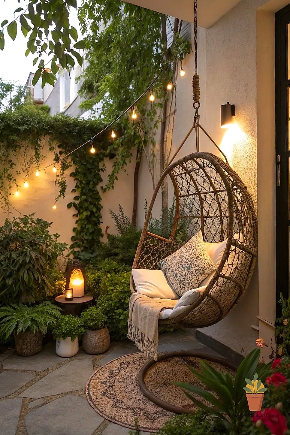 17 Small Patio Ideas Designs That Maximize Style and Function 9 Café-Style Hanging Chair