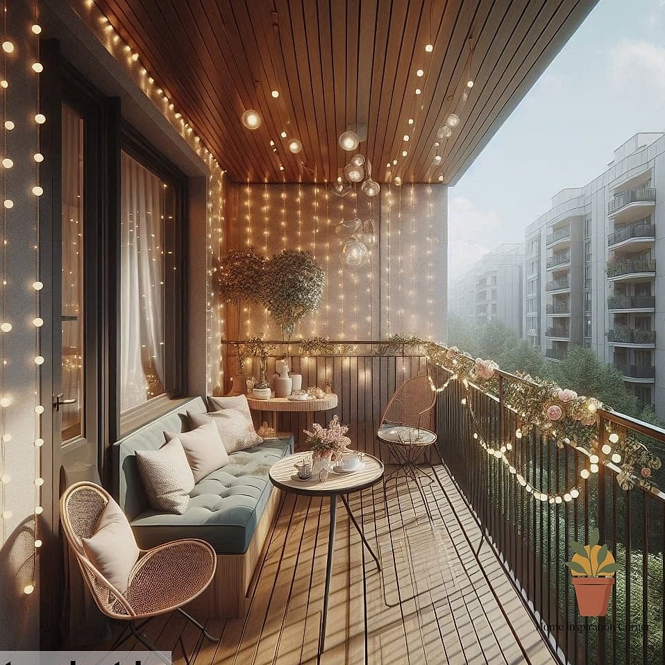 Café-Style String Bulbs with a Trellis Backdrop