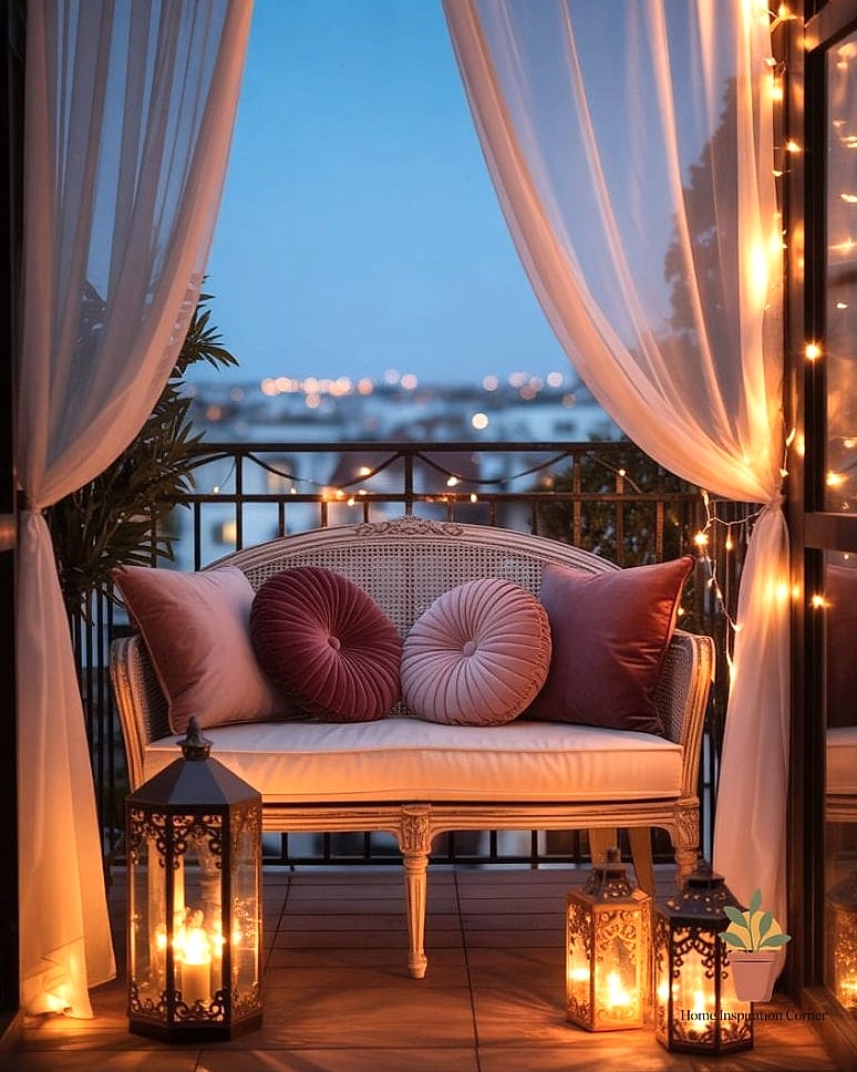 20 Cozy Balcony Aesthetic Concepts That Are Actually Achievable on a Budget 20 Candlelit Evening Lounge