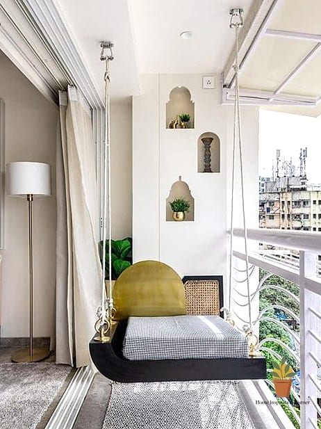 Ceiling-Mounted Wooden Bench Swing