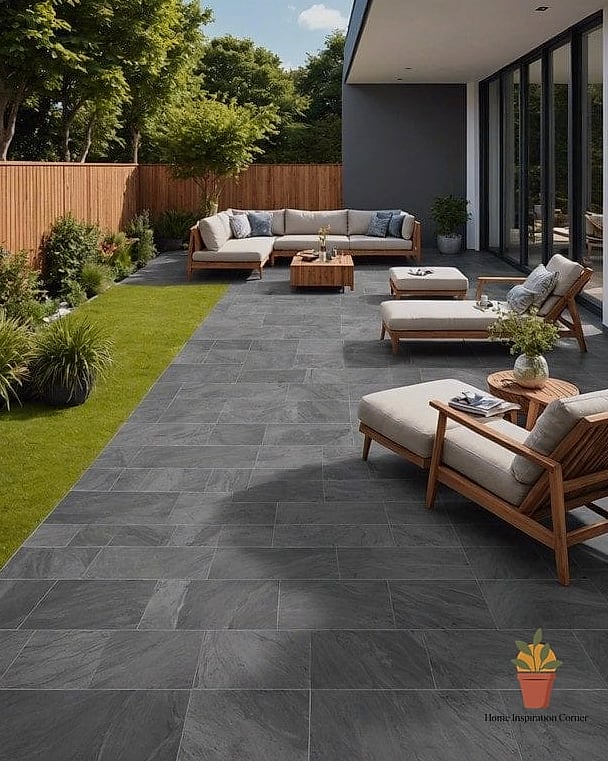 25 Patio Tiles Designs That Maximize Style and Function 3 Charcoal Porcelain Pavers