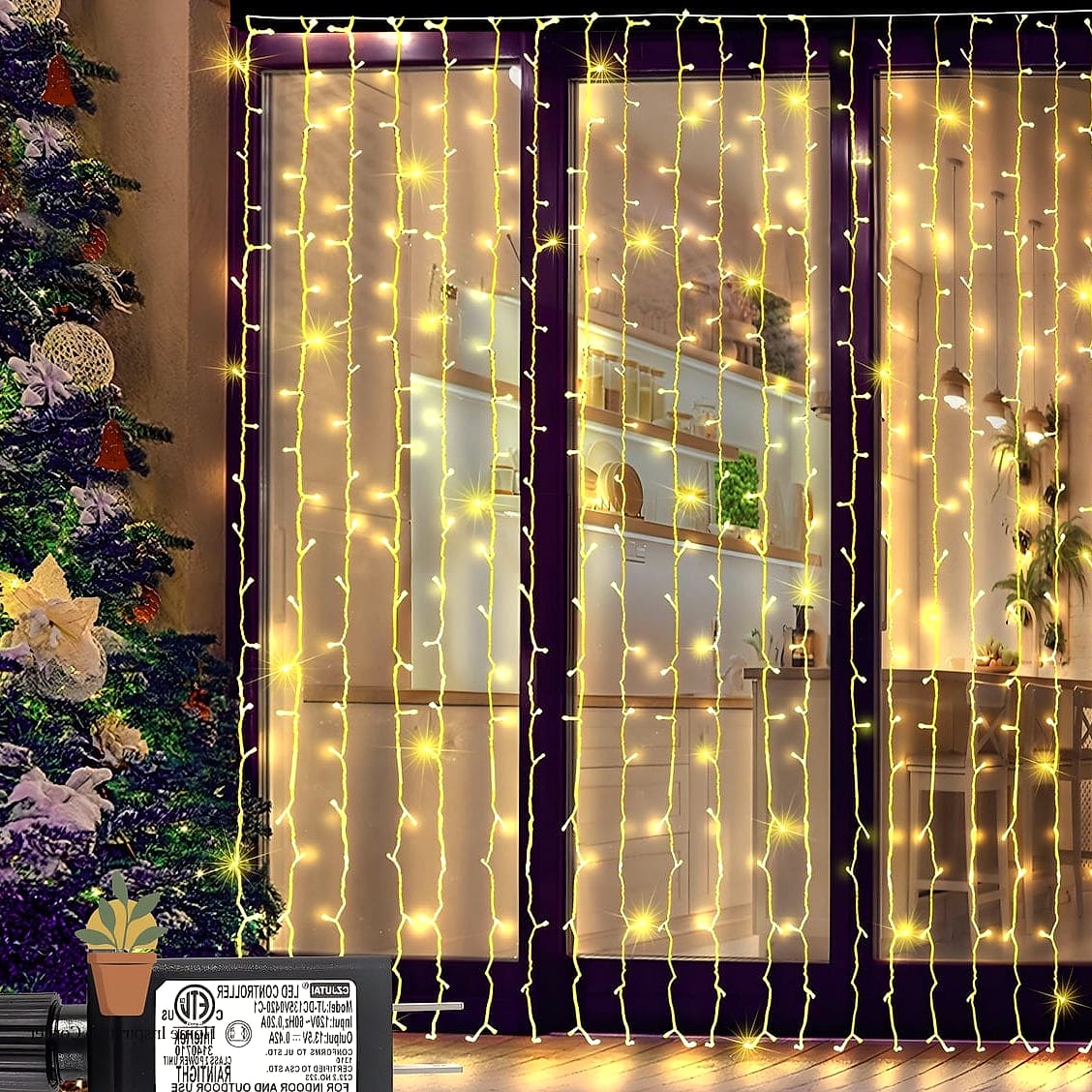 Christmas Light Curtain on the Porch Ceiling
