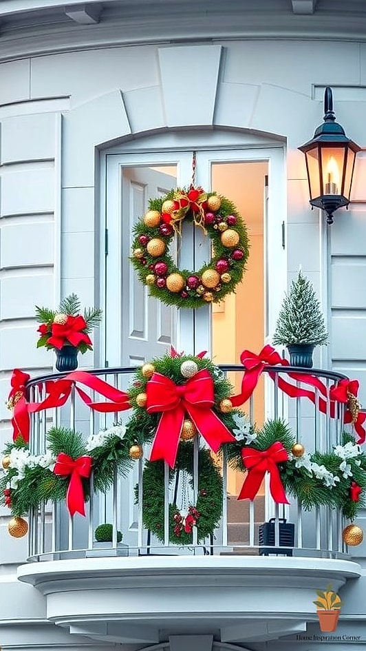 A Christmas Wreath on the Door or Railing