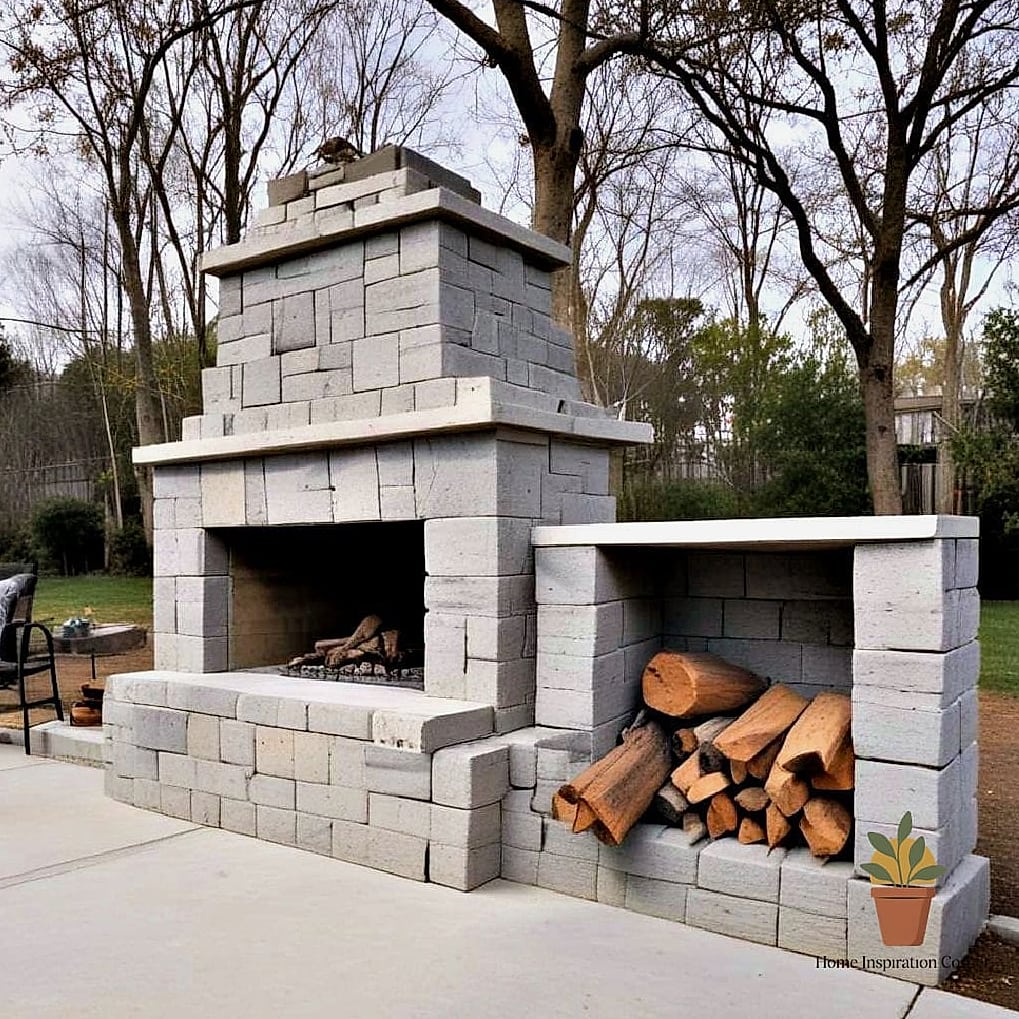 Cinder Block Fireplace with a Stucco Finish