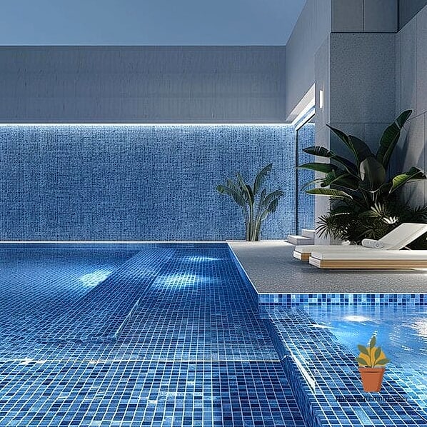Classic Blue Ceramic Tile Along the Waterline