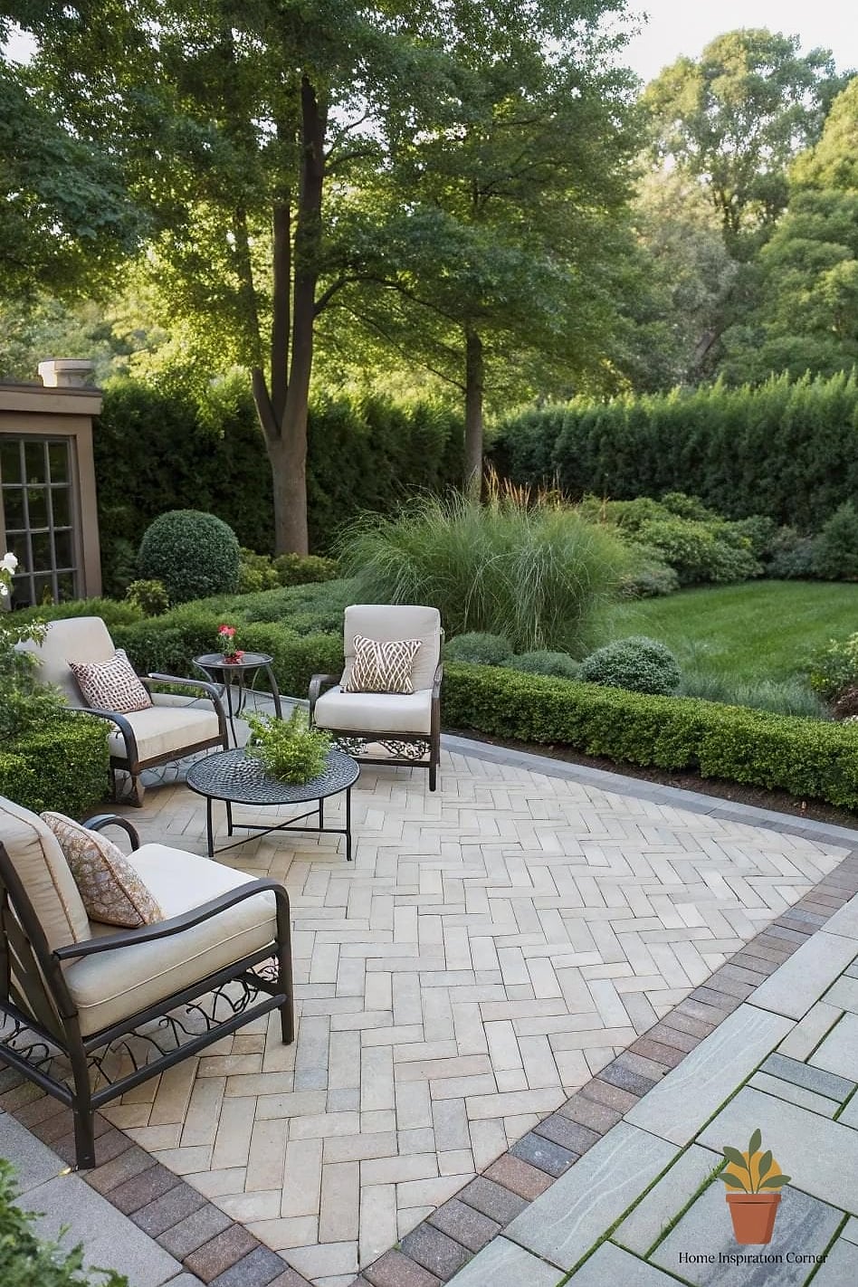 Classic Paver Patio with Herringbone Pattern