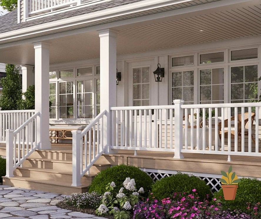 Classic White Picket-Style Railing