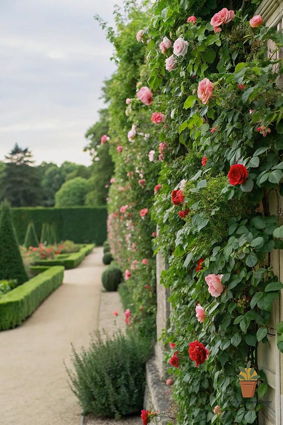 Climbing Roses Over Weathered Brick Walls
