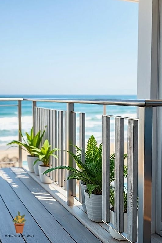 Coastal-Inspired White Iron Railing