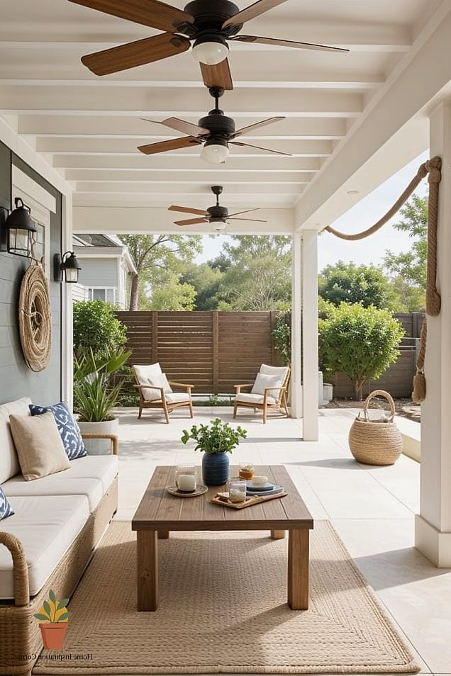 Coastal-Inspired Patio with Light, Breezy Decor