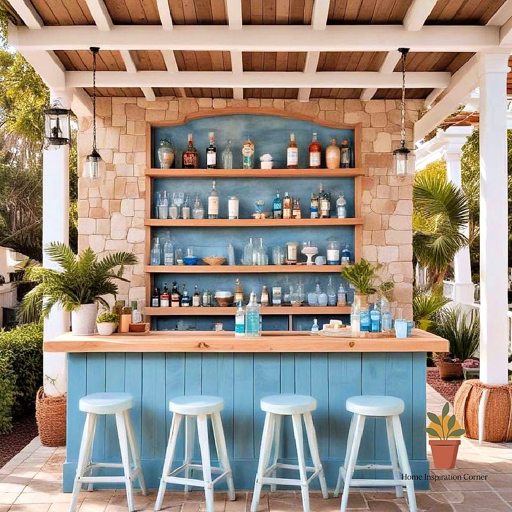30 Backyard Bar Ideas Designs That Maximize Style and Function 18 Coastal-Inspired White and Blue Bar
