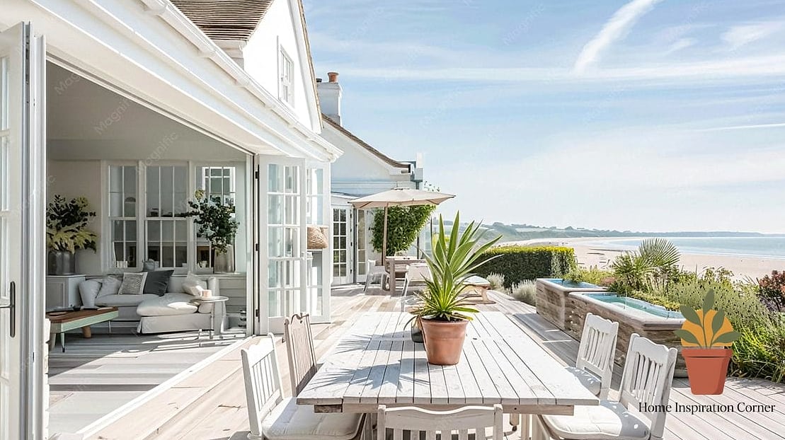 Coastal-Style Terrace with Whitewashed Wood