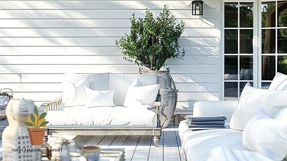 18 Outdoor Terrace Design Photos That Will Inspire Your Next Project 7 Coastal Terrace with White and Blue Accents