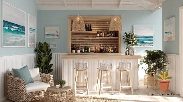 17 Terrace Bar Design Inspiration Boards You'll Want to Copy 3 Coastal White and Rattan Setup
