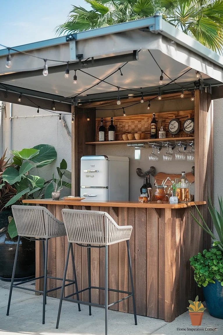 30 Backyard Bar Ideas Designs That Maximize Style and Function 16 Compact Bar Nook Under a Pergola