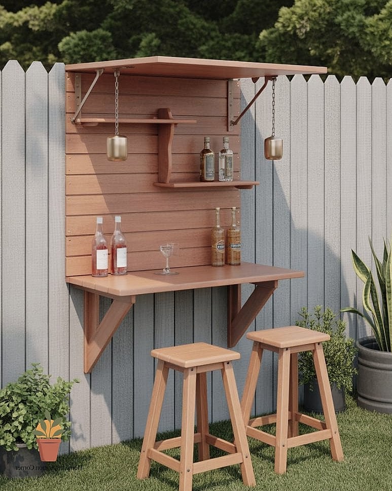 30 Backyard Bar Ideas Designs That Maximize Style and Function 29 Compact Bar with Fold-Down Counter