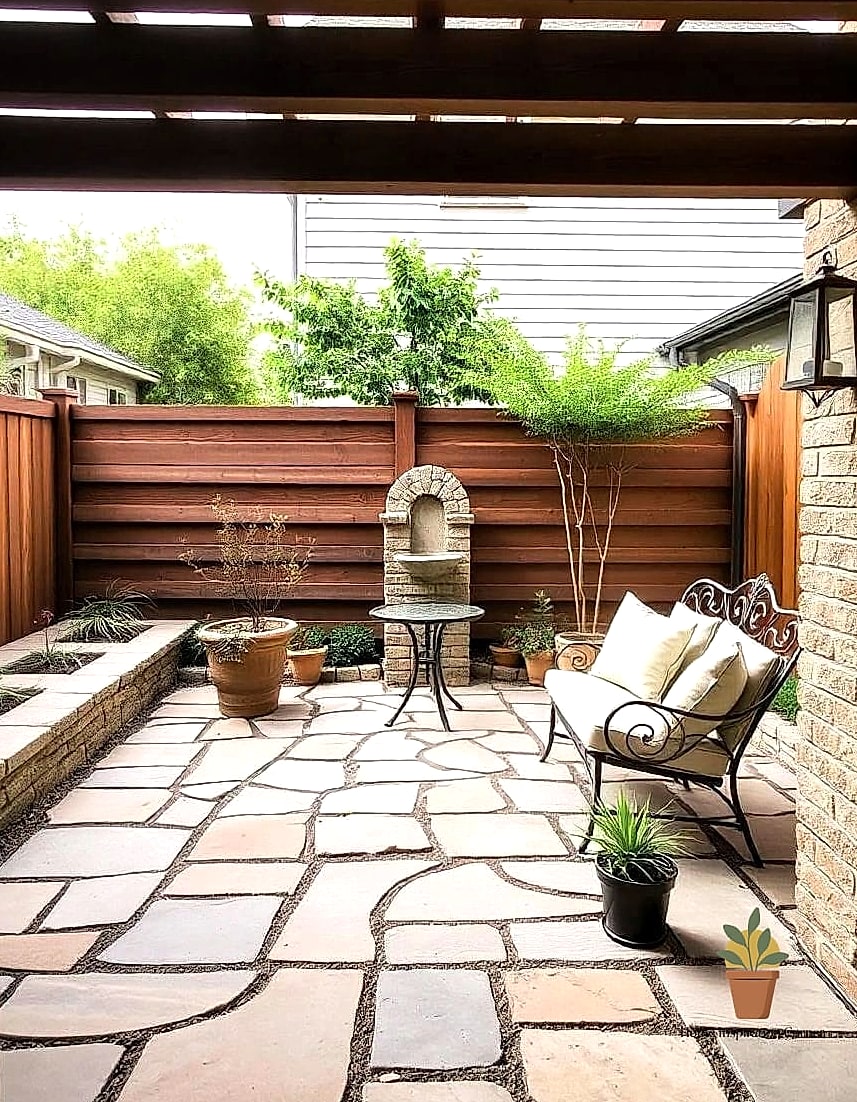 Compact Courtyard with a Herringbone-Inspired Layout