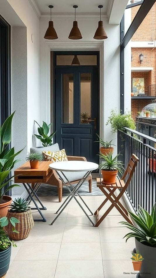 16 Narrow Balcony Ideas Designs That Maximize Style and Function 13 Compact Round Table with Nesting Stools
