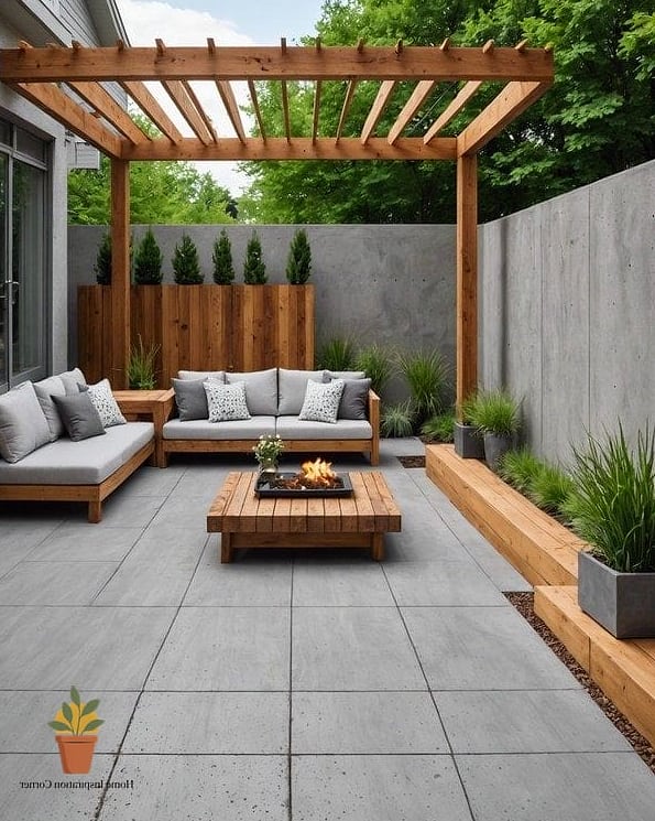 Concrete with Inlaid Wood or Metal Strips