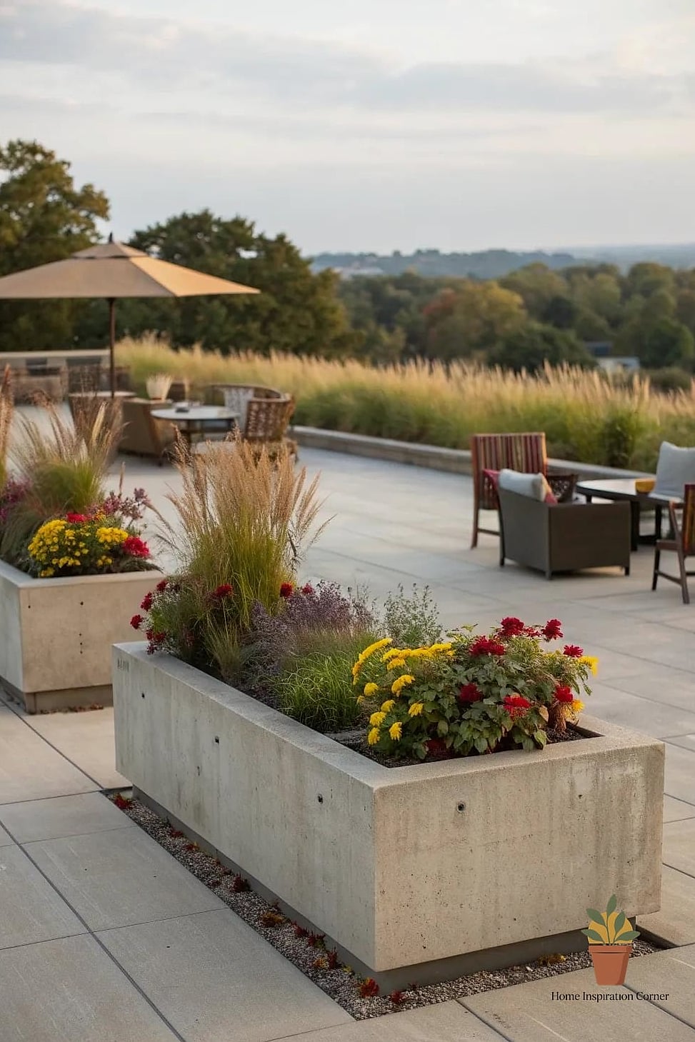 Concrete Patio with Built-In Planters