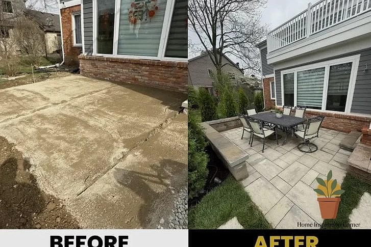 Concrete Paver Patio in a Herringbone Pattern