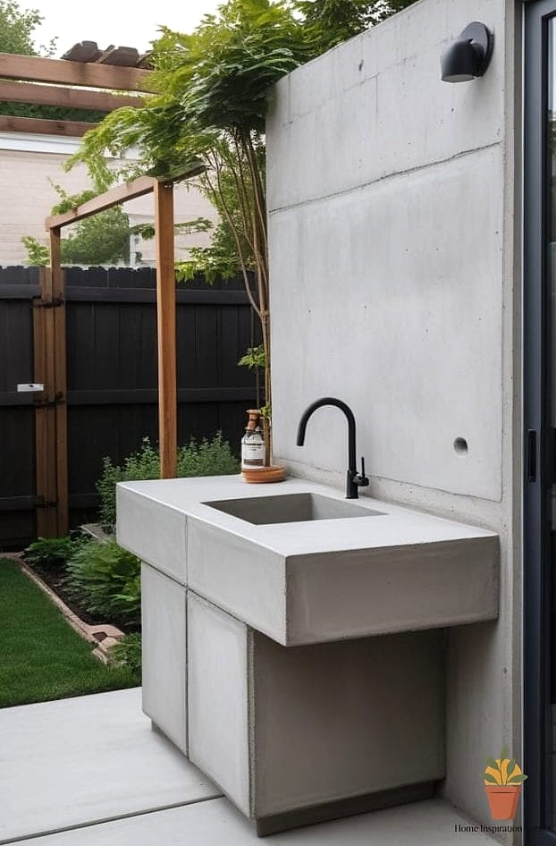 Concrete Sink with Open Shelving Below