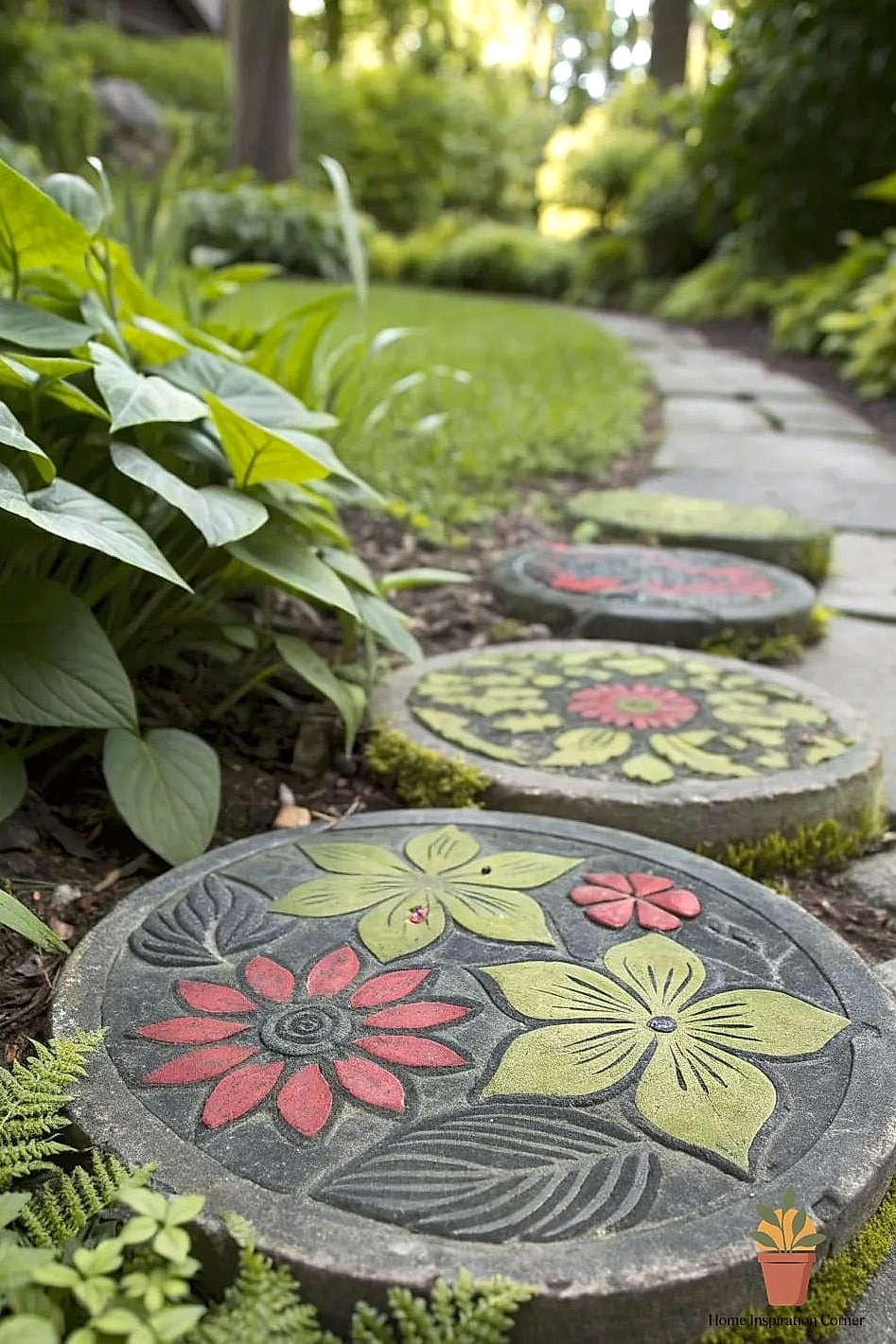 Concrete Stepping Stones with Pressed Leaf Imprints