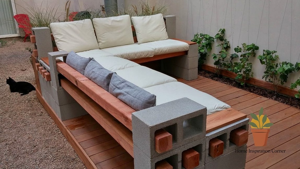 Concrete and Wood Outdoor Bench
