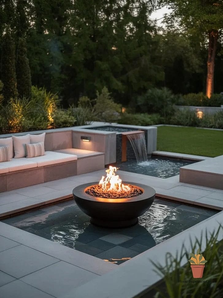 Contemporary Fire Pit with Water Feature Combo