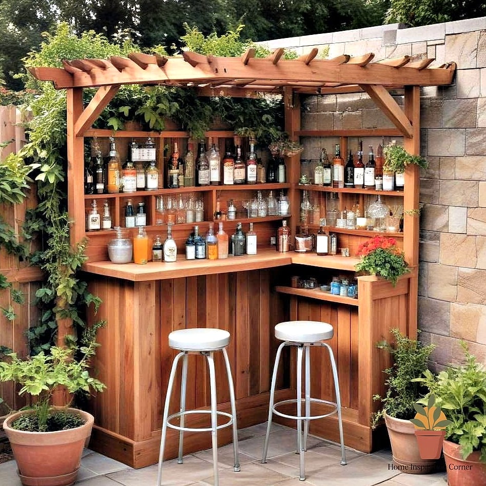 30 Backyard Bar Ideas Designs That Maximize Style and Function 12 Corner Wine Bar with Built-In Racks