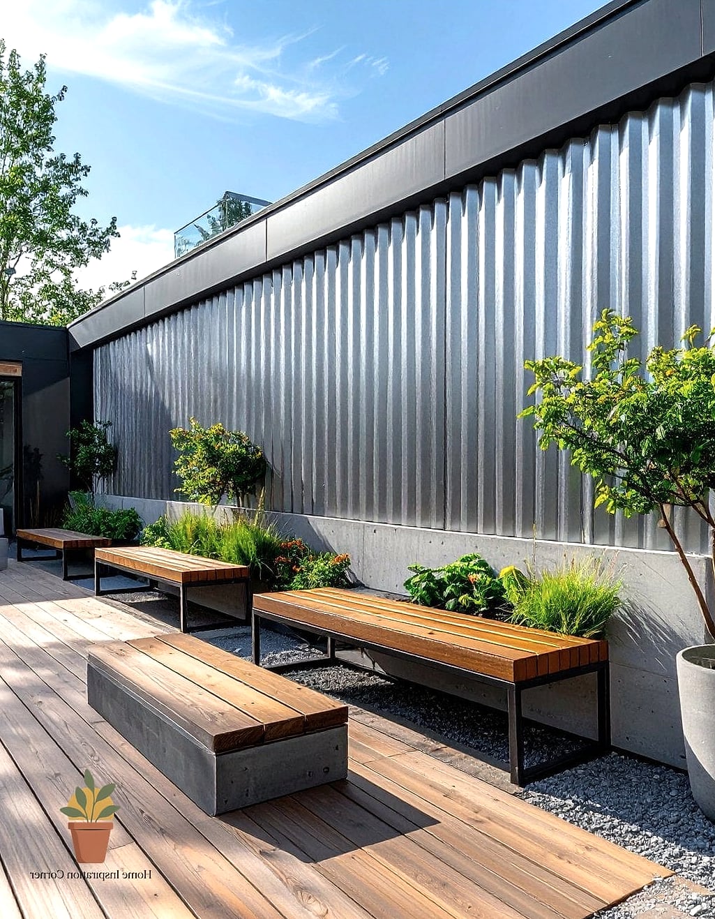 12 Privacy Wall Outdoor Concepts That Are Actually Achievable on a Budget 6 Corrugated Metal Panel Fence