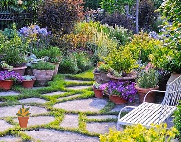 Cottage Garden Path Winding Through Flowerbeds