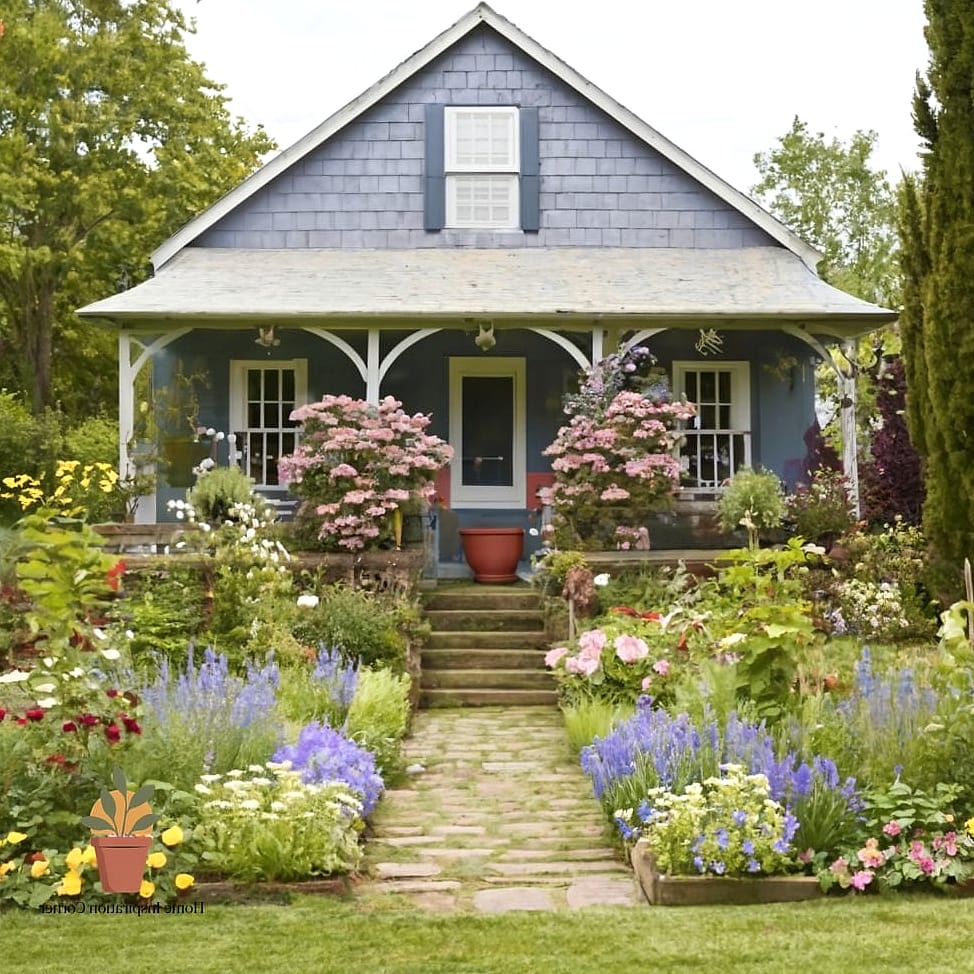 Cottage Garden Patio with a Picket Fence Border