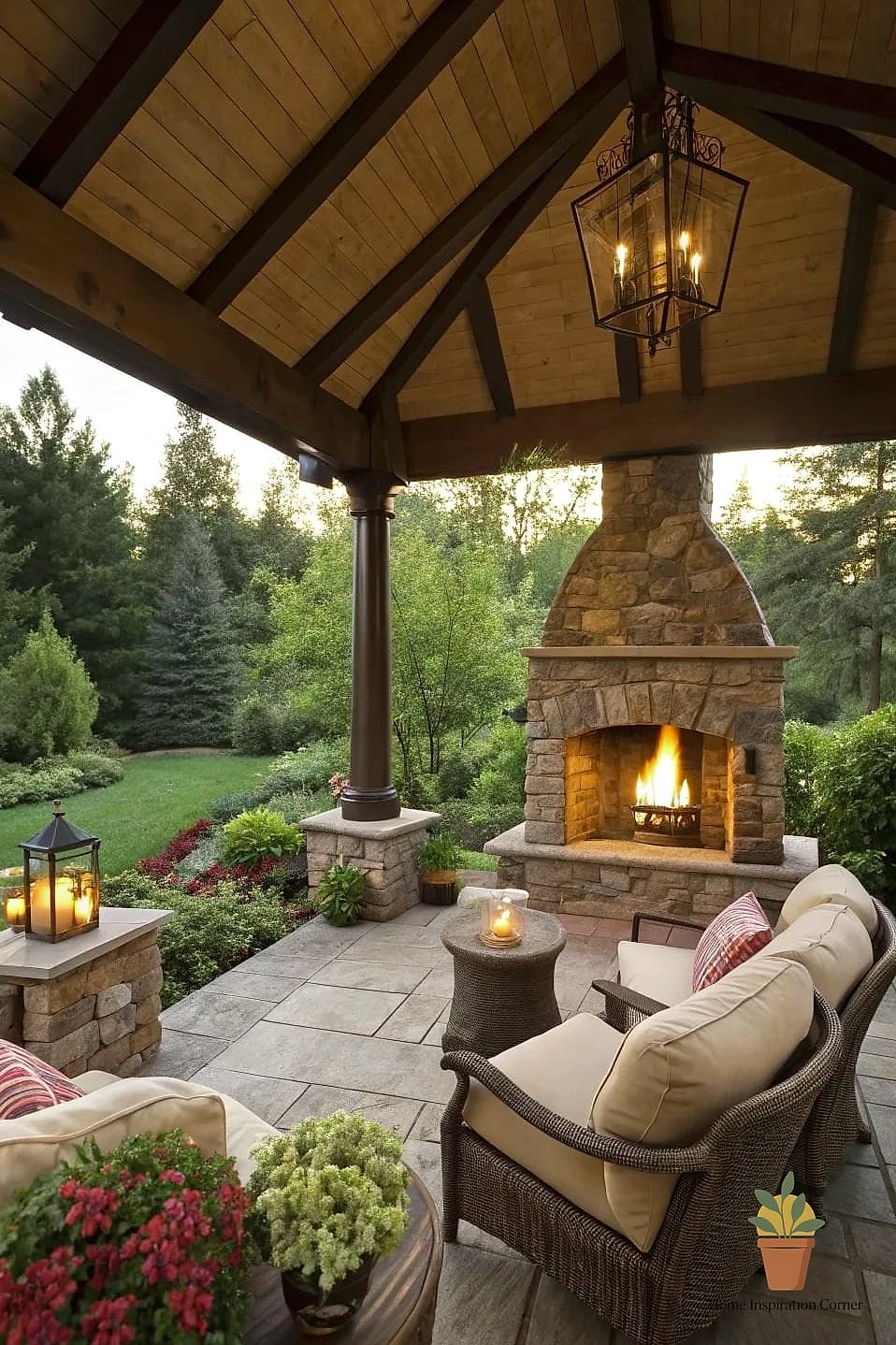 Covered Patio with Fireplace and Outdoor TV